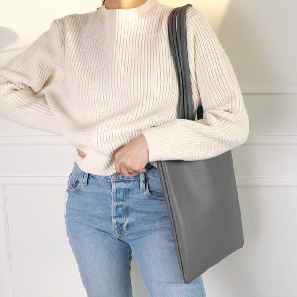 The Ava Genuine Minimal Leather Tote - Grey - Picture 4 of 14